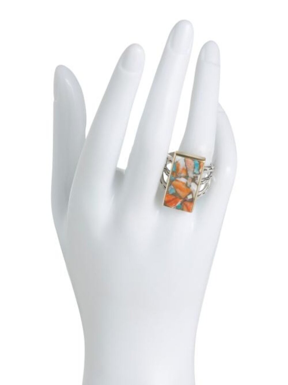 SHIVAM Made In India Sterling Silver Plated Oyster Turquoise Ring - Picture 2 of 3